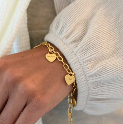 Armband Herzform(en) mit Namen der Kinder - Farbausführung: Gold